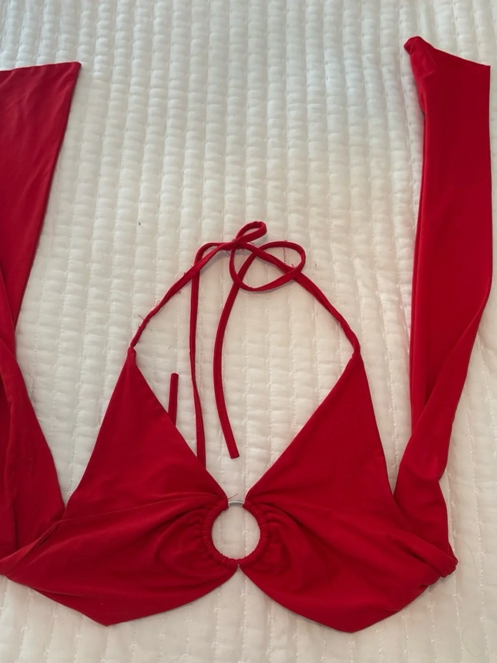 Amazon Essentials Red Halter Crop Top with Ring Detail